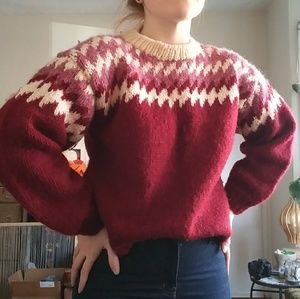 Red Handknit Wool Sweater